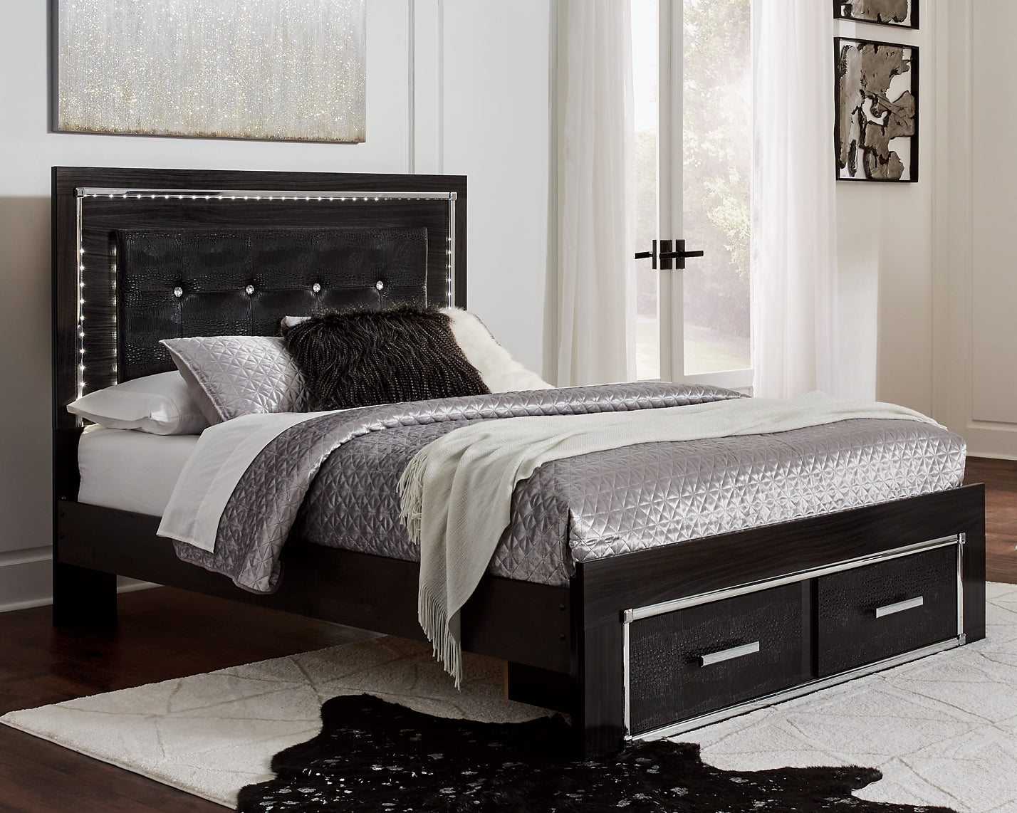 Kaydell Queen Panel Bed with Storage with Mirrored Dresser and Chest at Cloud 9 Mattress & Furniture furniture, home furnishing, home decor