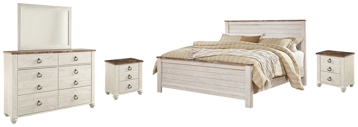 Willowton California King Panel Bed with Mirrored Dresser and 2 Nightstands at Cloud 9 Mattress & Furniture furniture, home furnishing, home decor