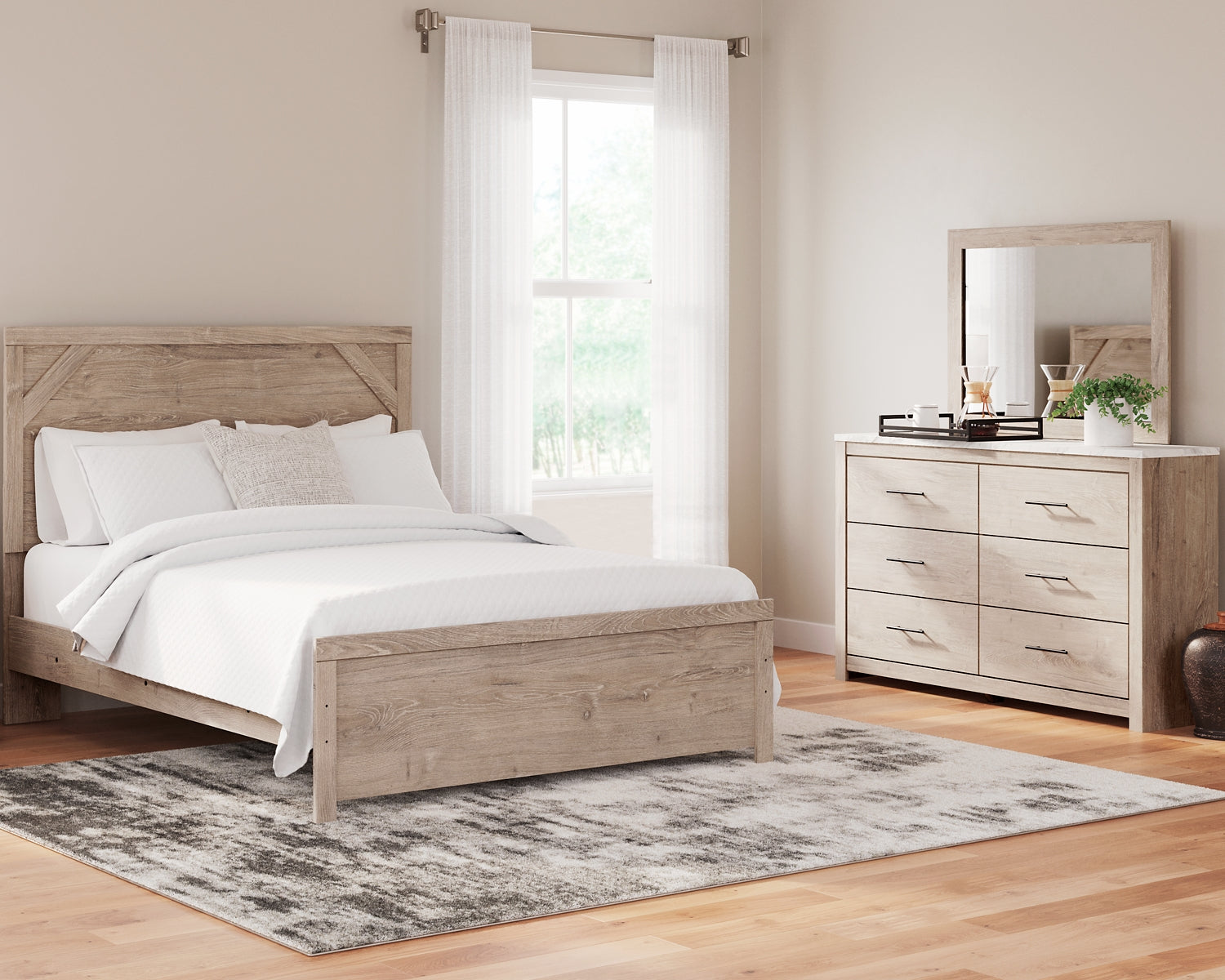 Senniberg Queen Panel Bed with Mirrored Dresser at Cloud 9 Mattress & Furniture furniture, home furnishing, home decor