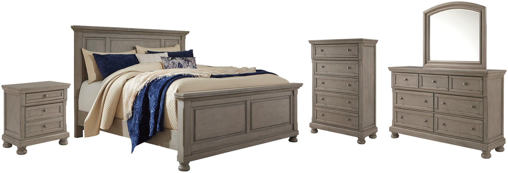 Lettner California King Panel Bed with Mirrored Dresser, Chest and Nightstand at Cloud 9 Mattress & Furniture furniture, home furnishing, home decor