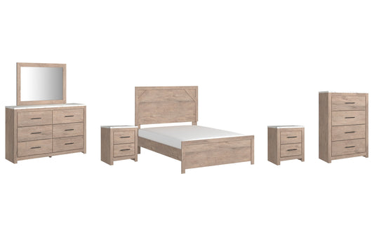 Senniberg Full Panel Bed with Mirrored Dresser, Chest and 2 Nightstands at Cloud 9 Mattress & Furniture furniture, home furnishing, home decor