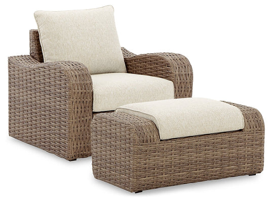 Sandy Bloom Outdoor Lounge Chair and Ottoman at Cloud 9 Mattress & Furniture furniture, home furnishing, home decor