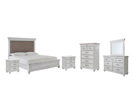 Kanwyn Queen Panel Bed with Mirrored Dresser, Chest and 2 Nightstands at Cloud 9 Mattress & Furniture furniture, home furnishing, home decor