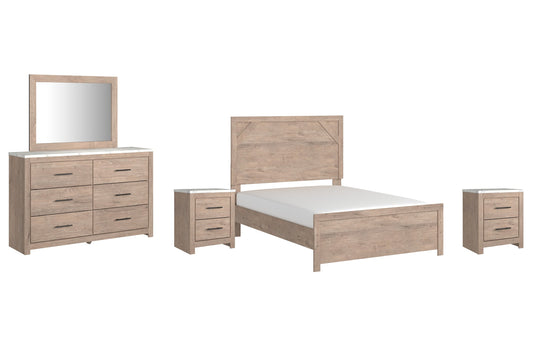 Senniberg Full Panel Bed with Mirrored Dresser and 2 Nightstands at Cloud 9 Mattress & Furniture furniture, home furnishing, home decor