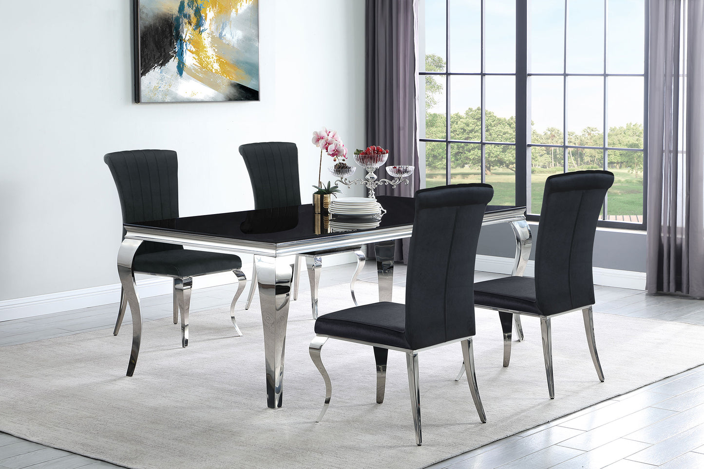 Carone 5-piece 81-inch Rectangular Black Glass Dining Set Black