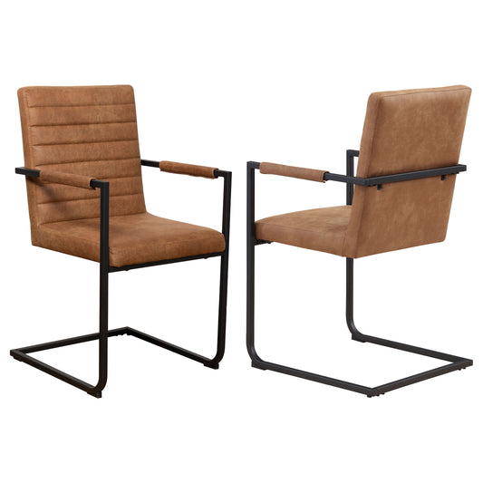 Nate Upholstered Dining Arm Chair Antique Brown and Black (Set of 2)