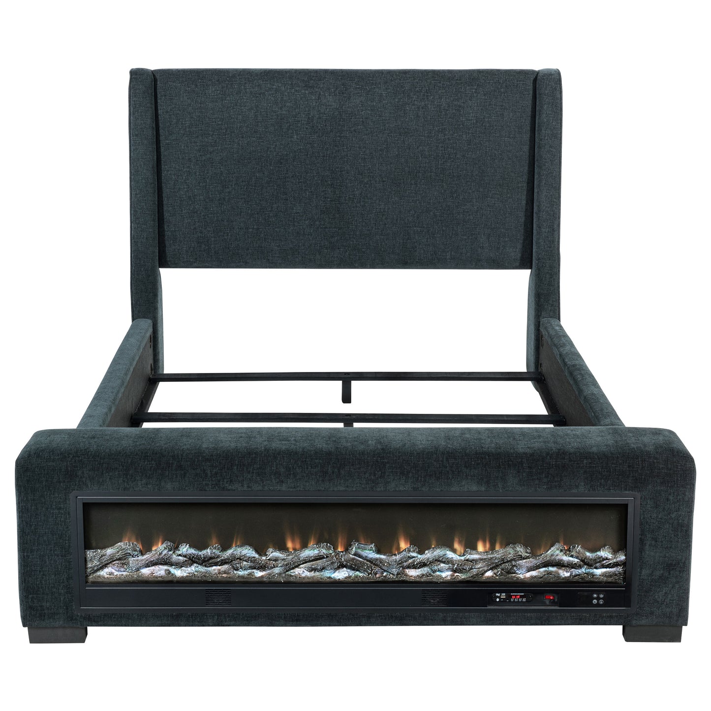 Preston Upholstered California King Audio Flame Visualizer Bed Dark Blue