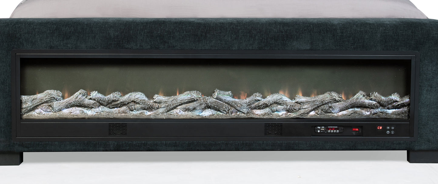 Preston Upholstered California King Audio Flame Visualizer Bed Dark Blue