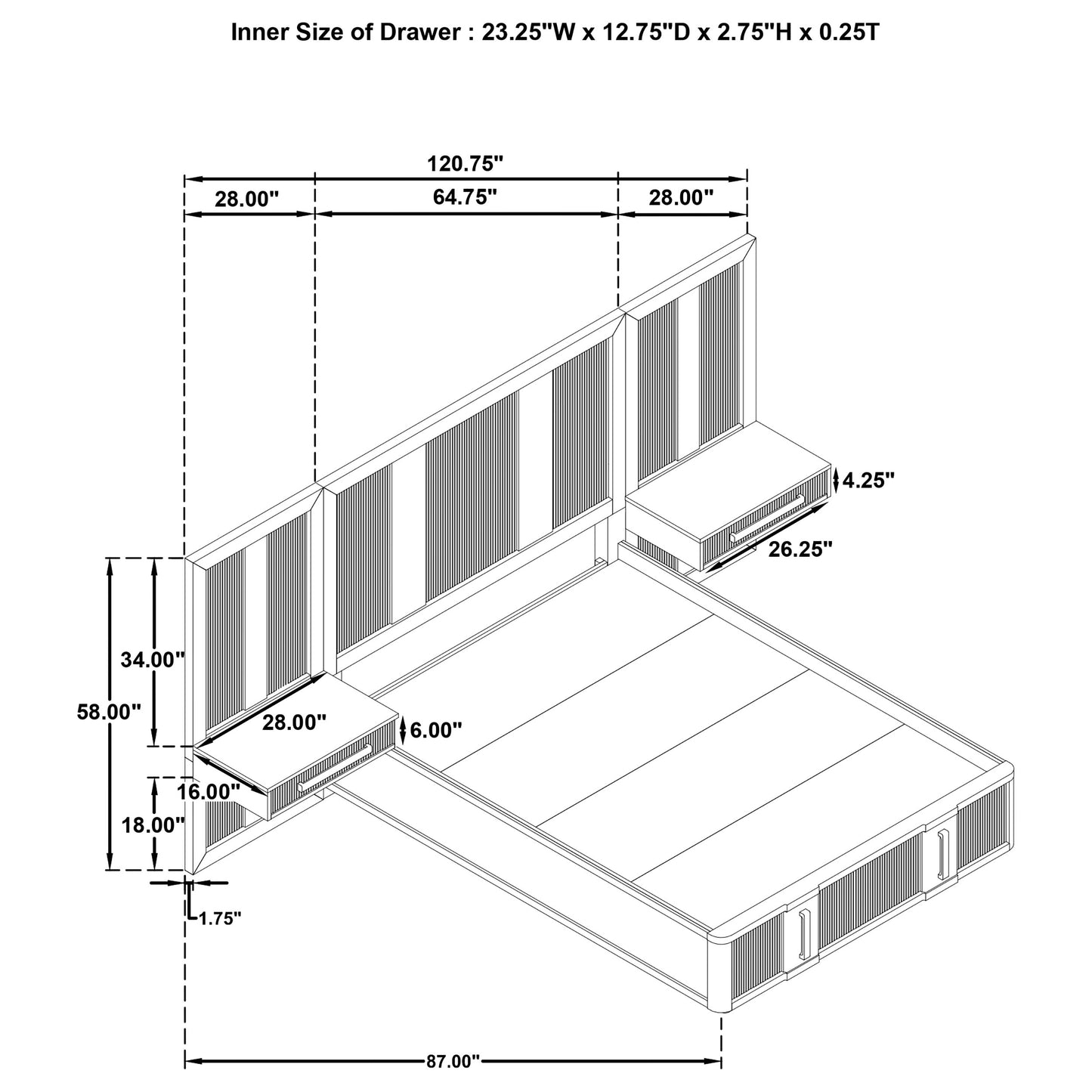 Terrace Queen Wall Panel Storage Bed Ash Brown