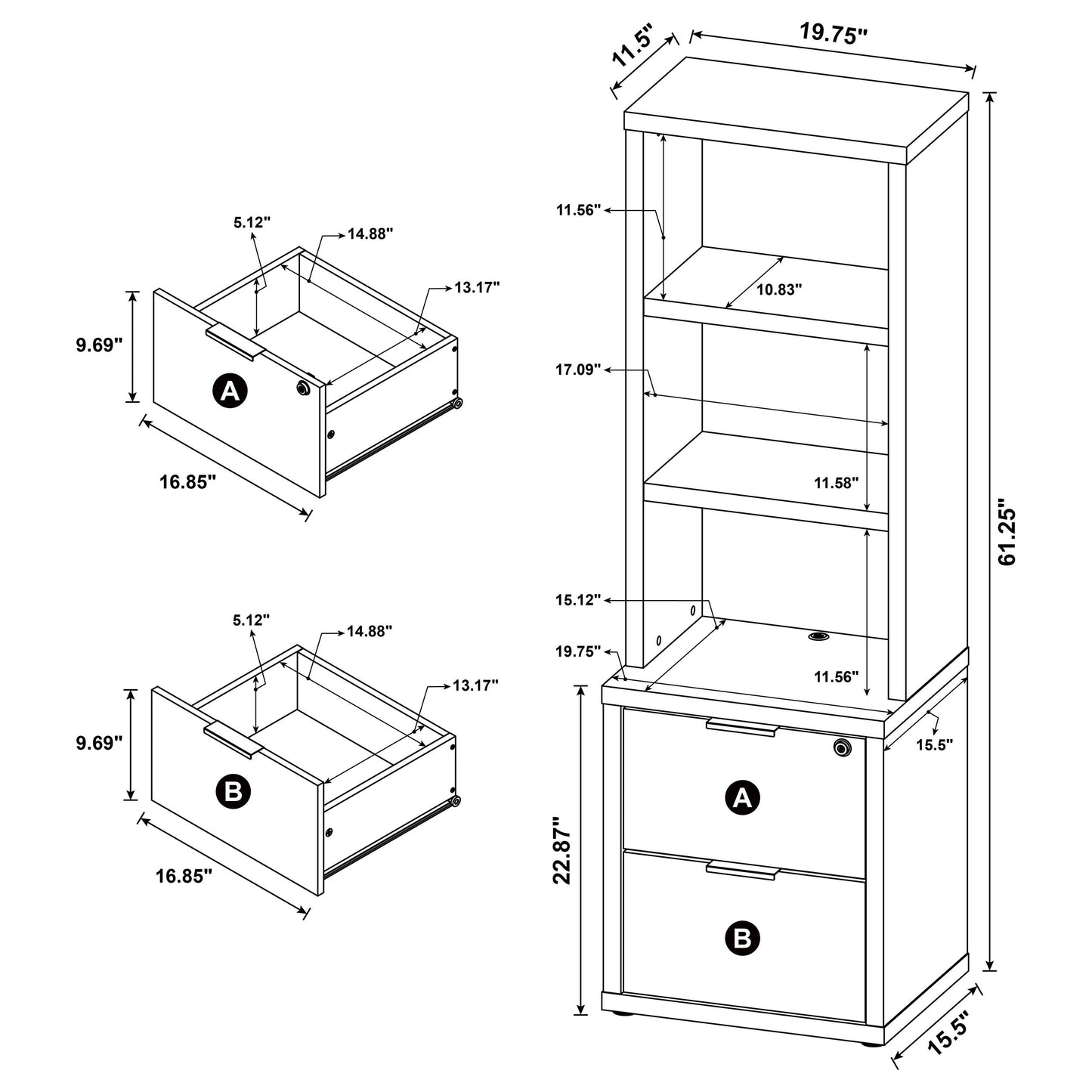 Westpark 3-shelf Bookcase USB and Lockable Drawer Mango