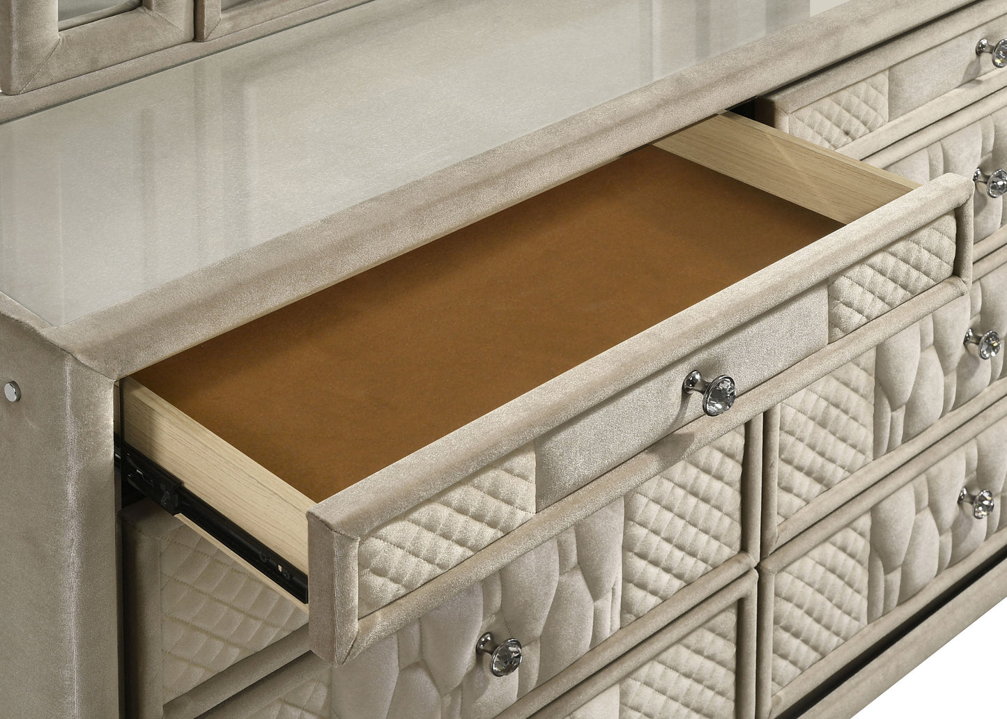 Lorient 8-drawer LED Dresser with Mirror Ivory and Camel