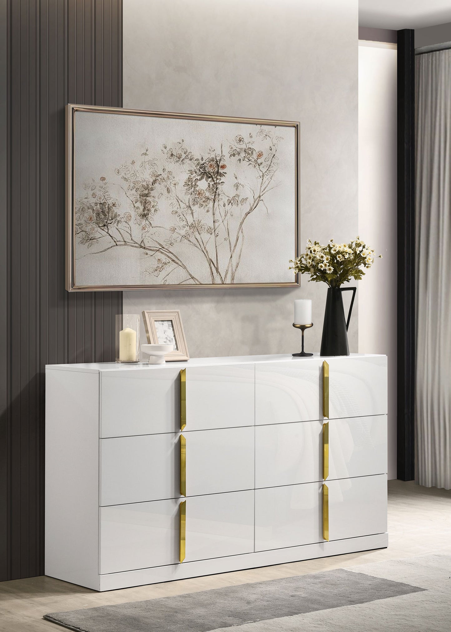 Ines 6-drawer Bedroom Dresser Cabinet White High Gloss