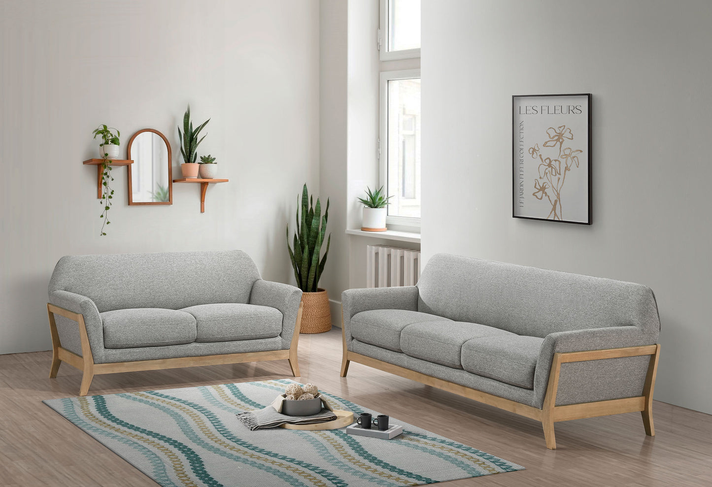Vaughn 2-piece Fabric Upholstered Flared Arm Sofa Set Grey