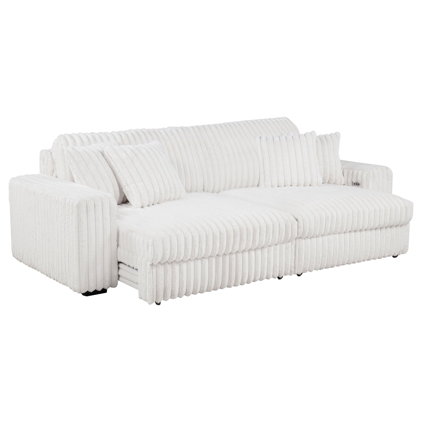 Jacana Corduroy Upholstered Dual Power Chaise Sofa Ivory