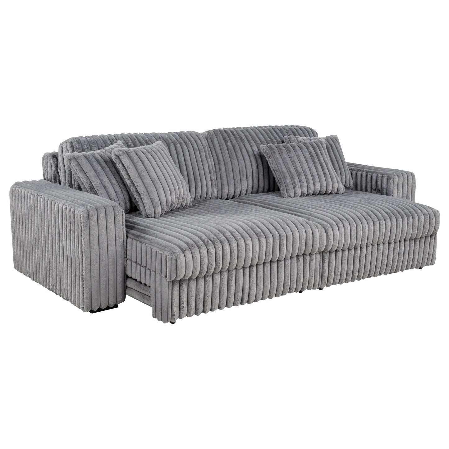 Jacana Corduroy Upholstered Dual Power Chaise Sofa Grey