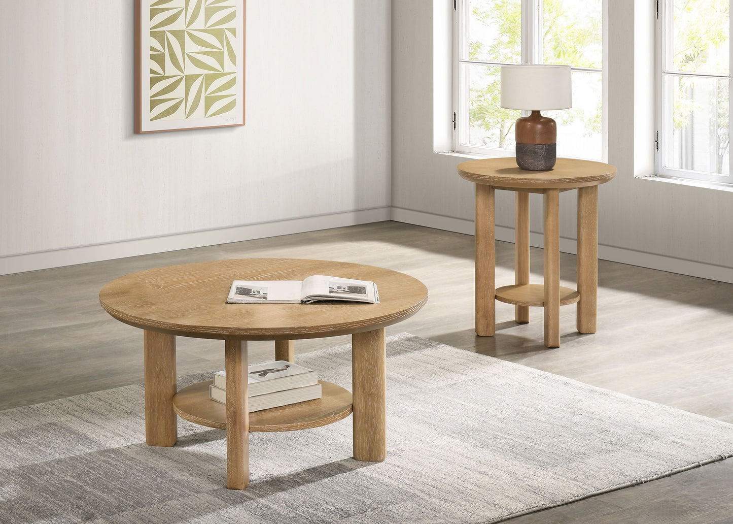 Ottowa 36-inch Round Wood Cocktail Coffee Table Light Oak