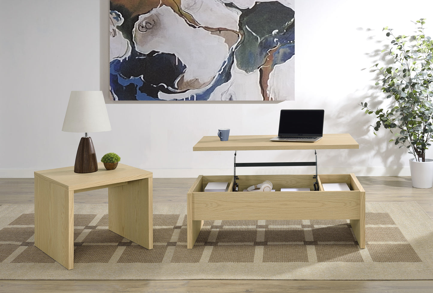 Canoga Engineered Wood Lift Top Coffee Table Light Oak