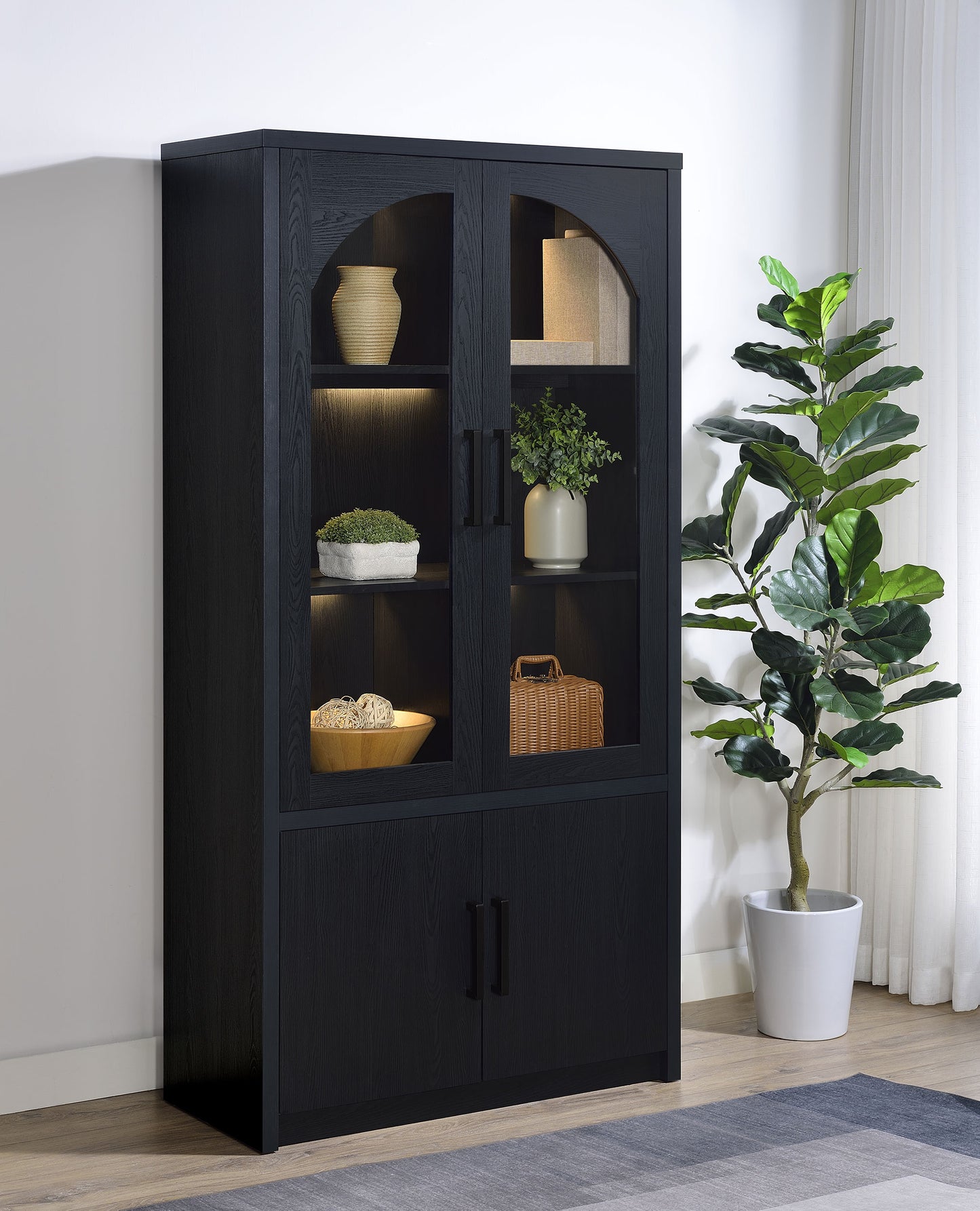 Riva 4-door Tall Accent Display Cabinet LED Lighting Black