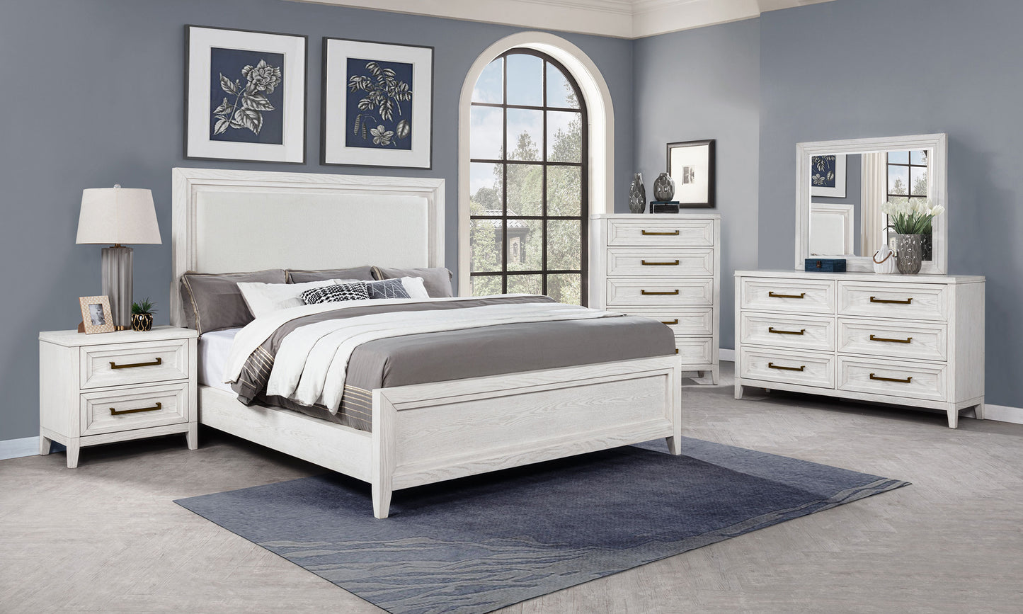 Marielle California King Panel Upholstered Bed Distressed White