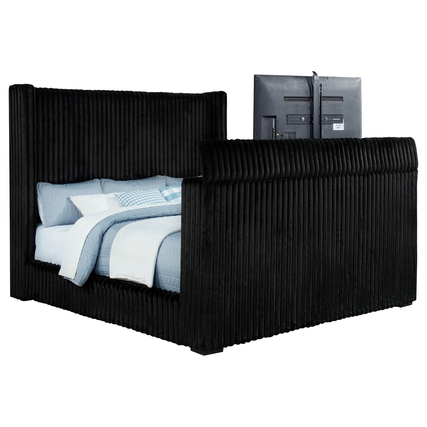 Centergrove Upholstered California King Wingback TV Bed Black