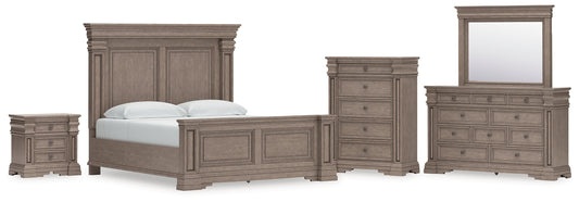 Blairhurst King Panel Bed with Mirrored Dresser, Chest and Nightstand