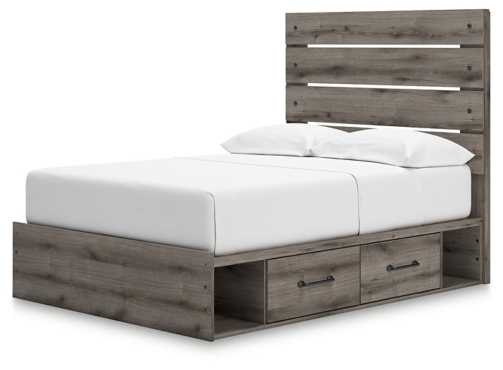 Graystorm Full Panel Bed with Storage with Mirrored Dresser