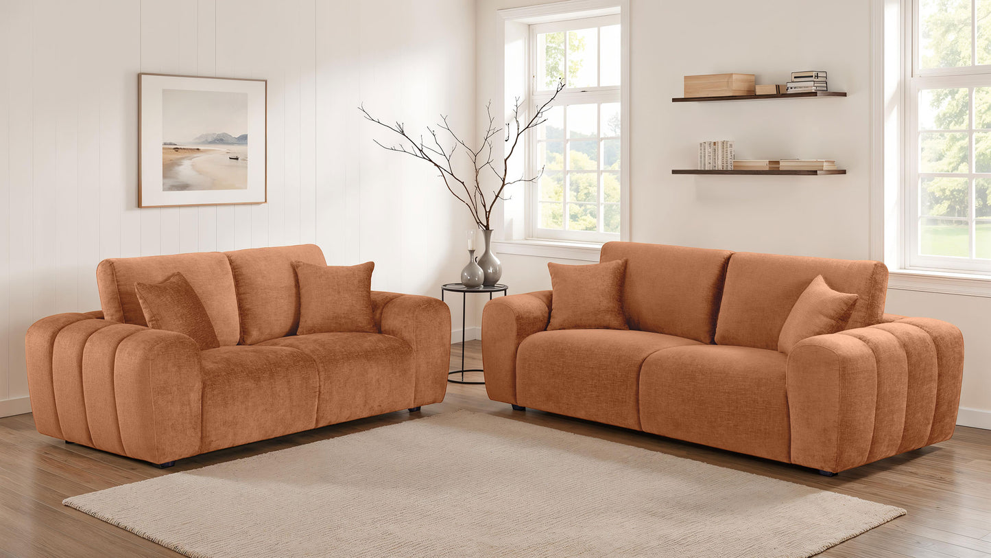 Burnett Chenille Upholstered Wide Arm Sofa Burnt Orange