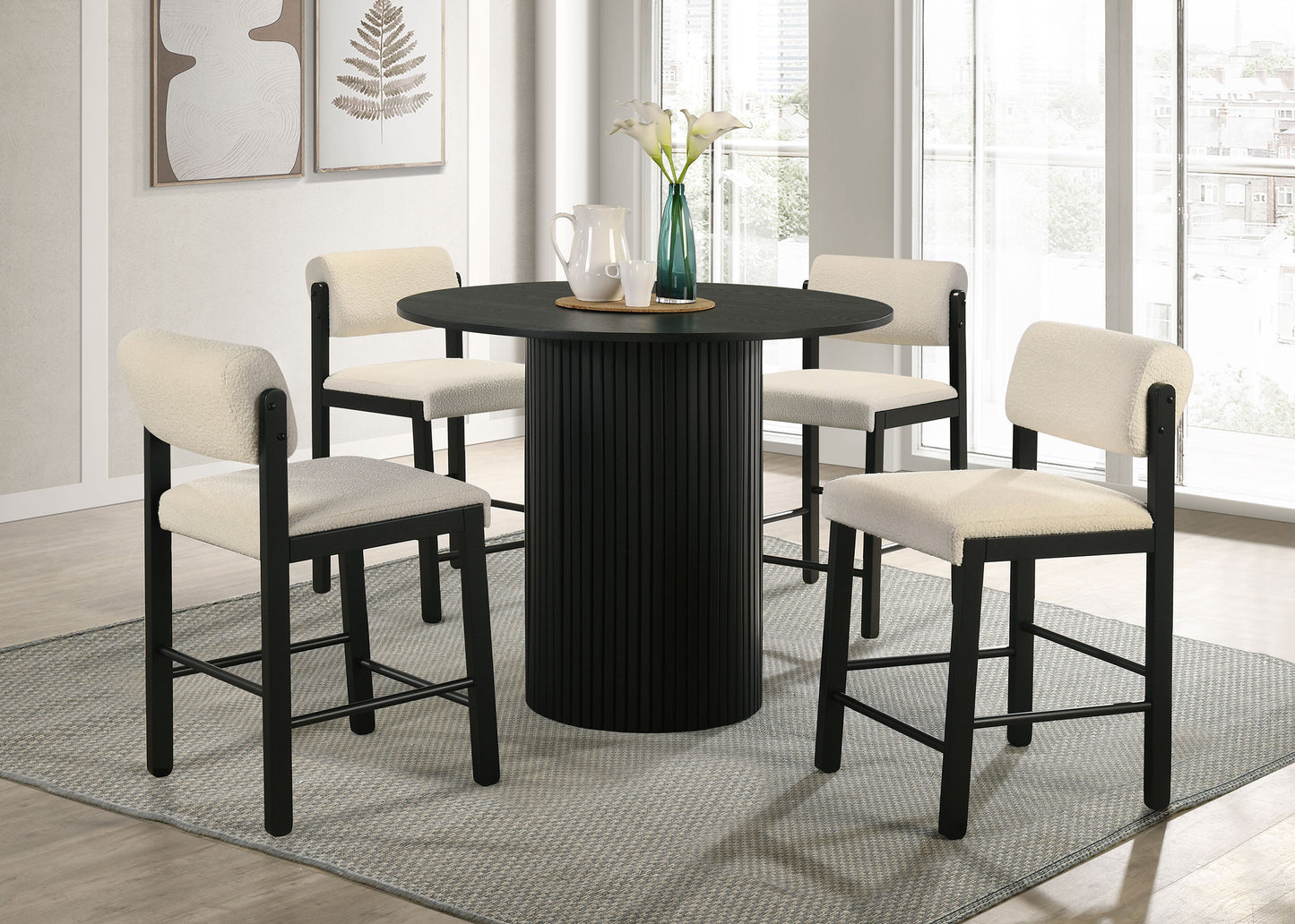 Hamlyn 5-piece Round Wood Counter Height Dining Set Cream and Black