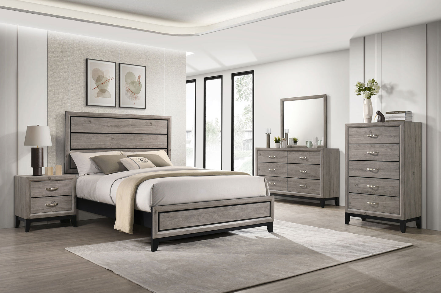Valen Wood California King Panel Bed Light Taupe