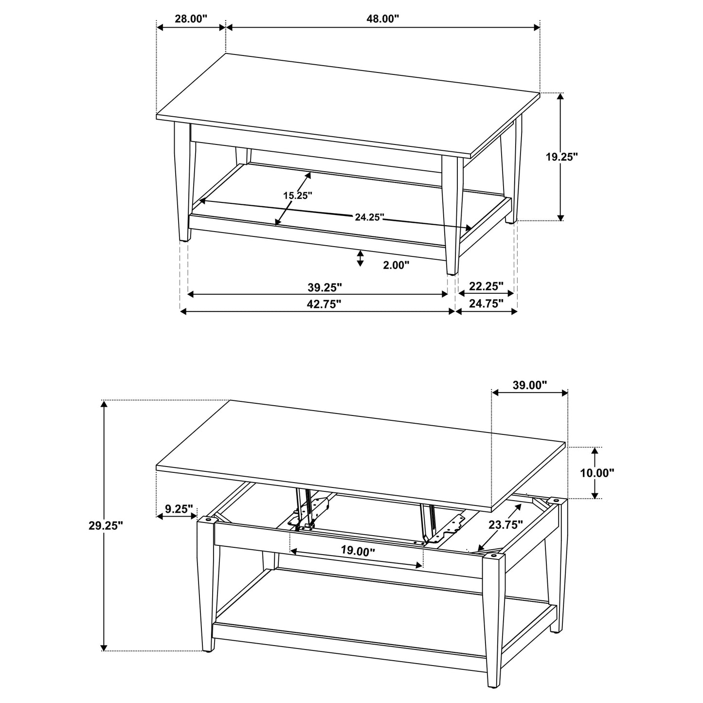 Lindenton Lift-Top Occasional Cocktail Coffee Table Black