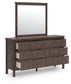 Pamytta Queen Upholstered Panel Platform Bed, Dresser, Mirror and Nightstand