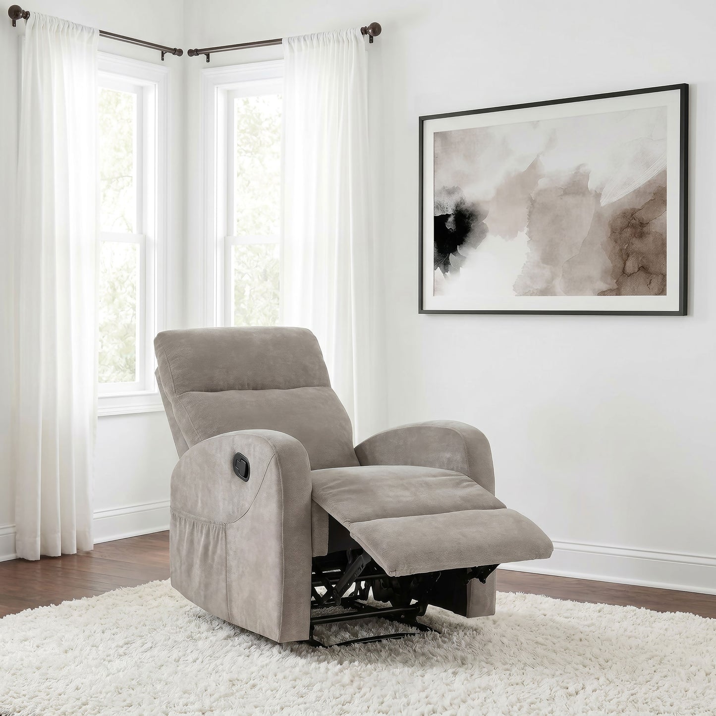 Hamilton Chenille Upholstered Manual Glider Recliner Sand