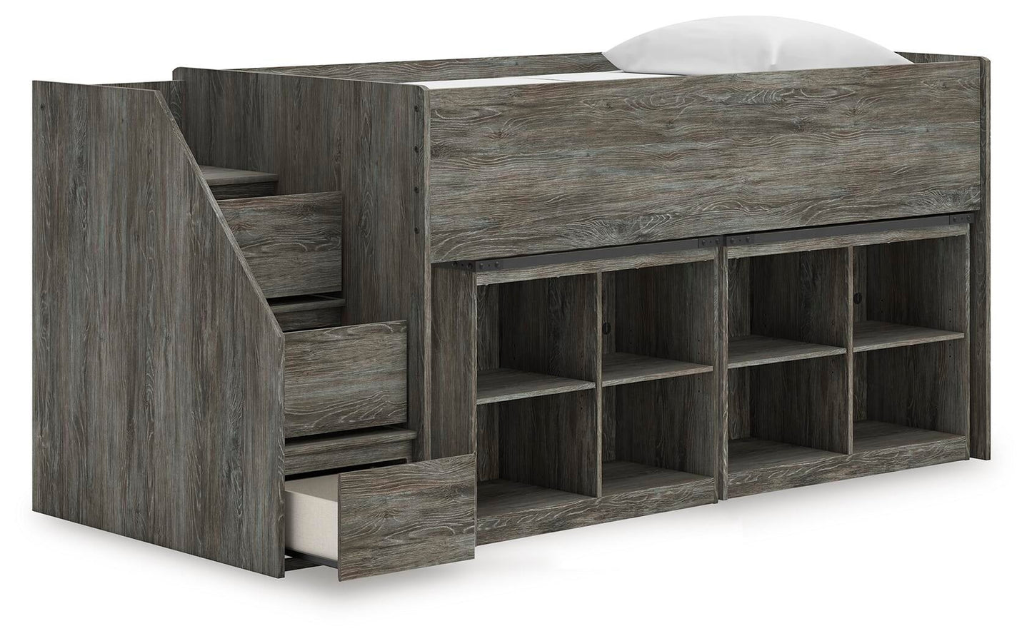 Frandern Twin Loft Bed with Bookcase Storage