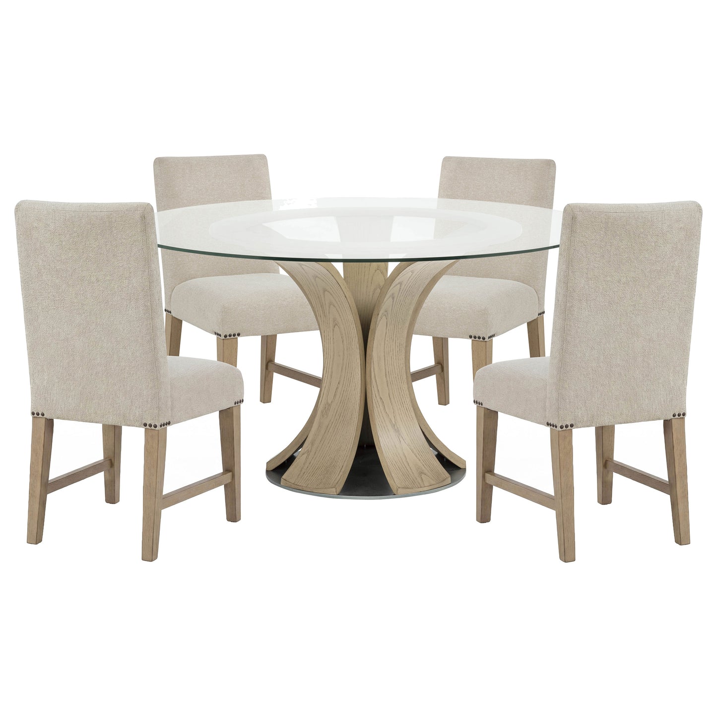 Naser 5-piece 48-inch Round Dining Table Set Beige and Light Oak