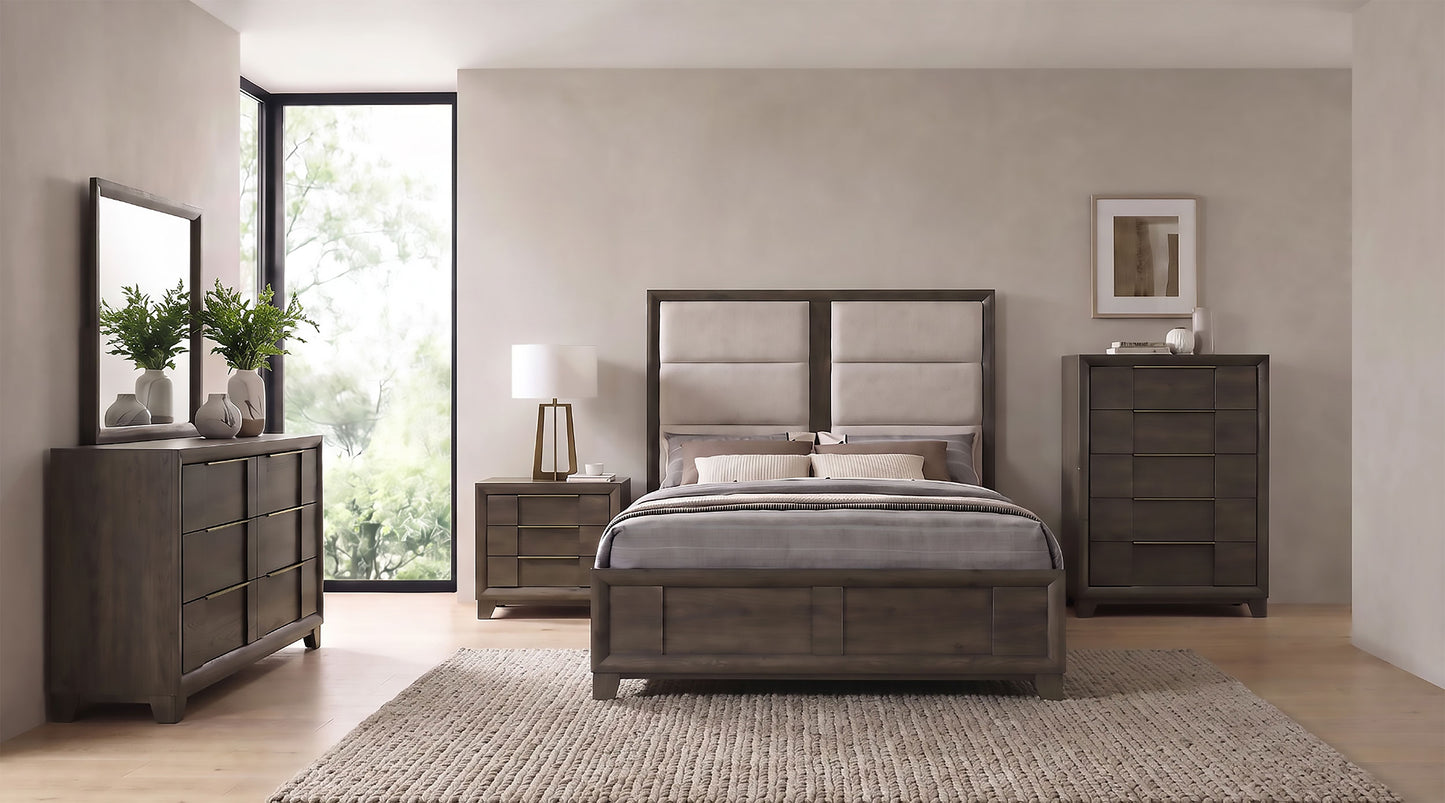 Farre Eastern King Upholstered Panel Bed Dark Brown