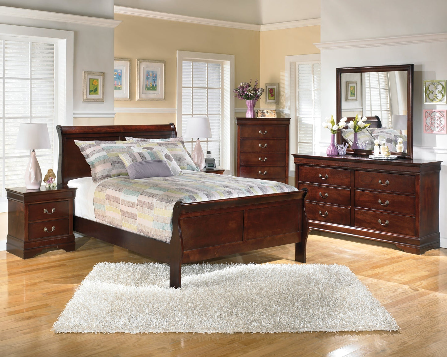 Alisdair Full Sleigh Bed with 2 Nightstands Cloud 9 Mattress & Furniture