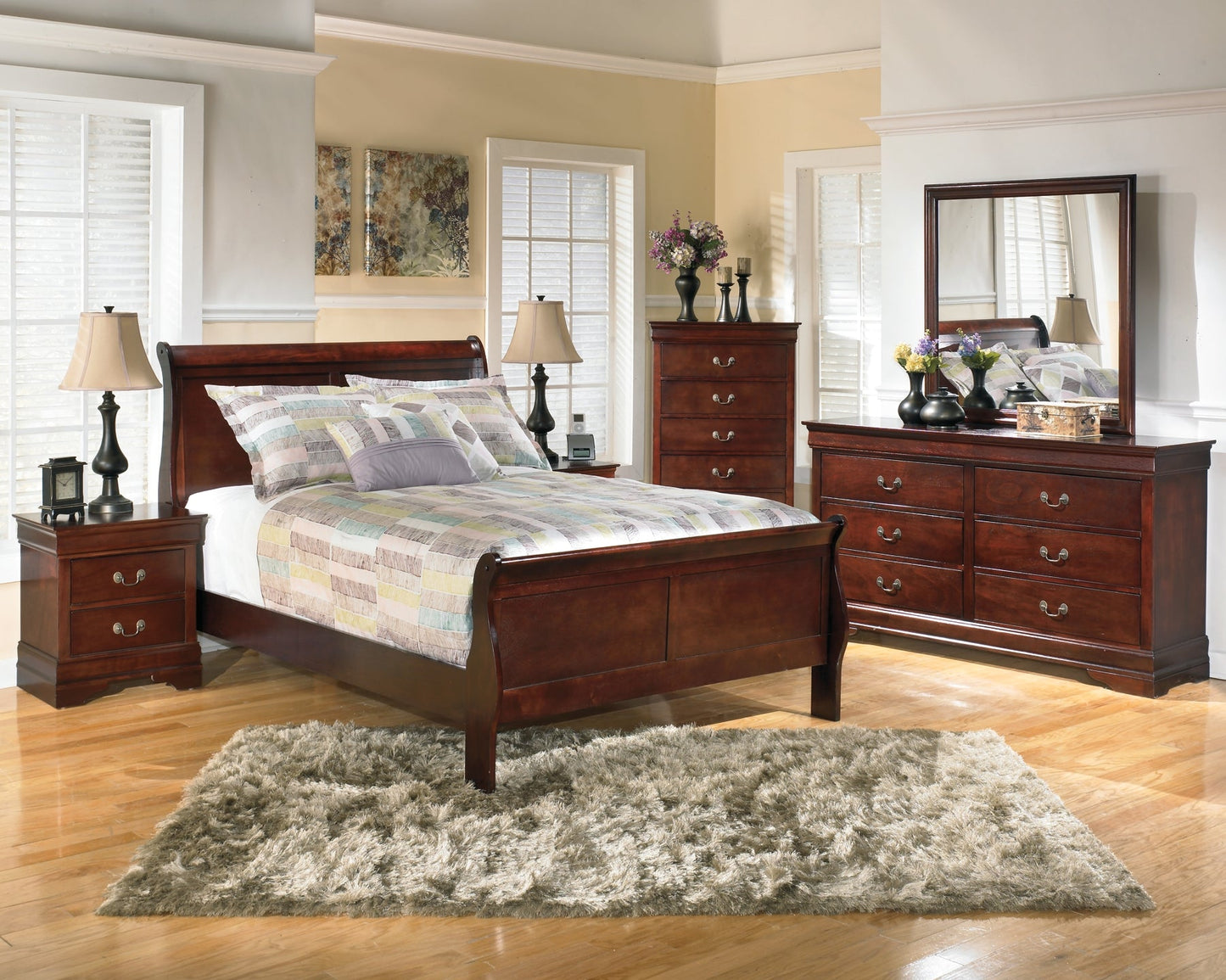 Alisdair Full Sleigh Bed with Mirrored Dresser, Chest and 2 Nightstands Cloud 9 Mattress & Furniture