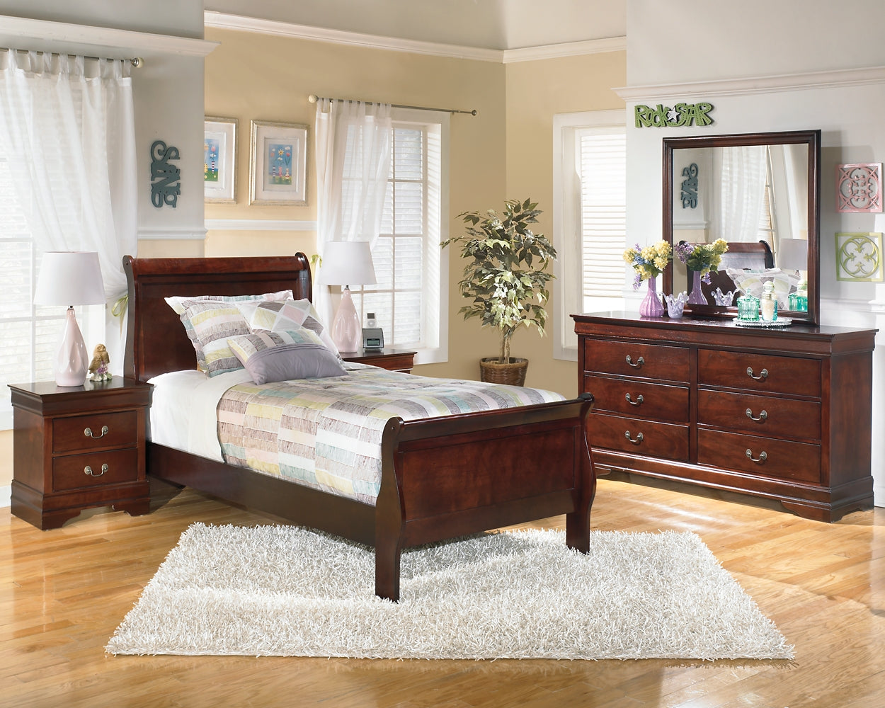 Alisdair Twin Sleigh Bed with 2 Nightstands Cloud 9 Mattress & Furniture