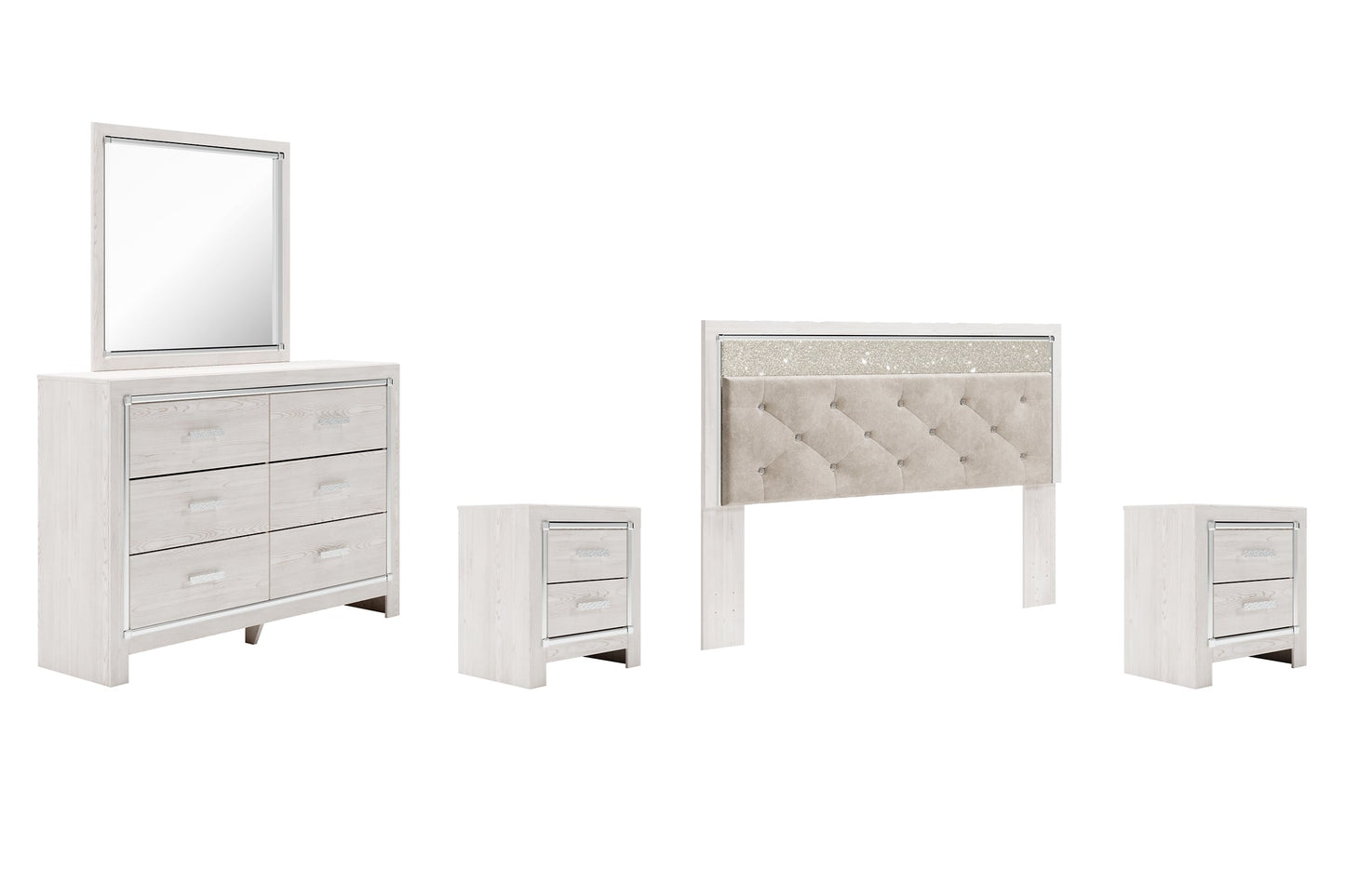 Altyra King Panel Headboard with Mirrored Dresser, Chest and 2 Nightstands Cloud 9 Mattress & Furniture