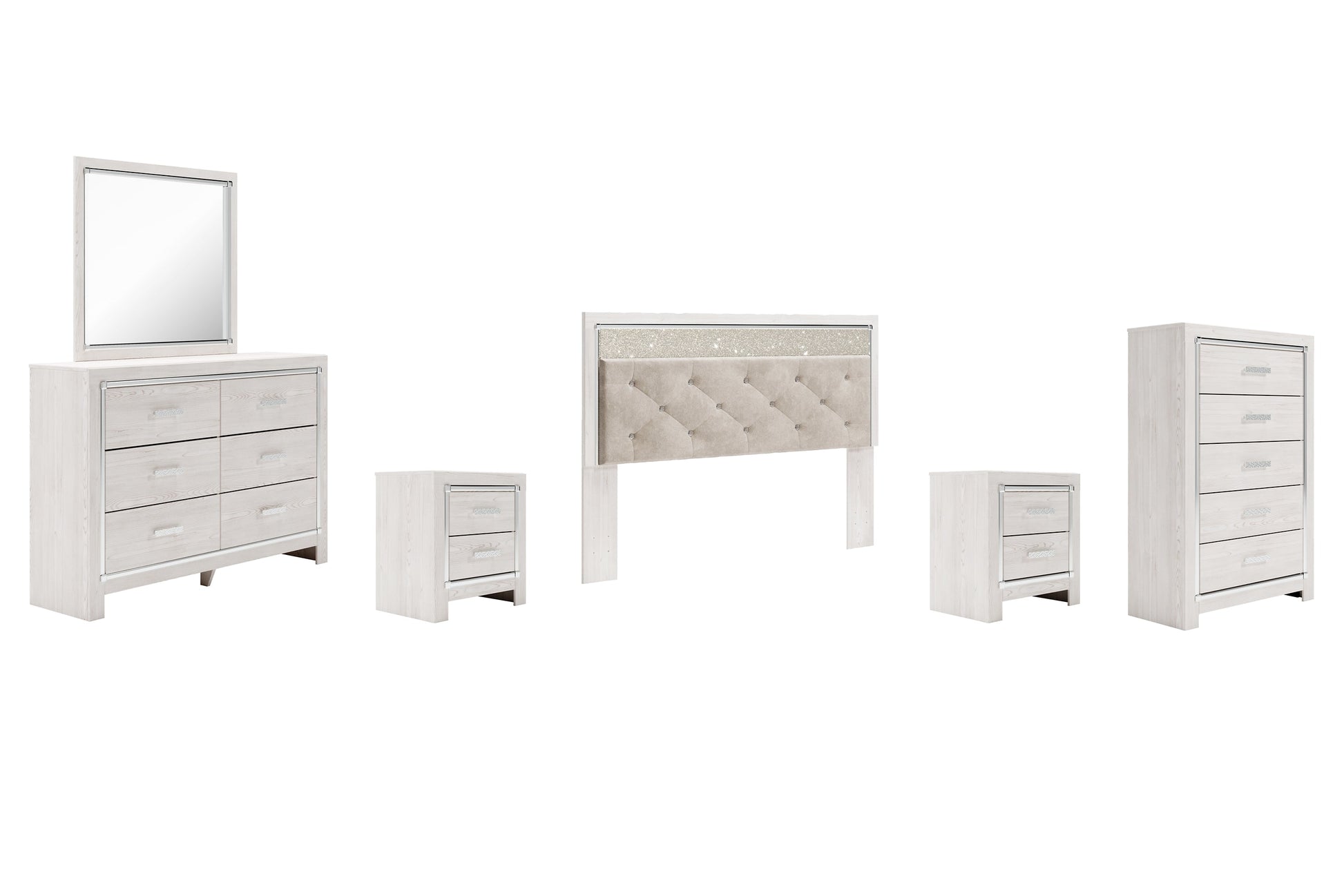 Altyra King Panel Headboard with Mirrored Dresser, Chest and 2 Nightstands Cloud 9 Mattress & Furniture