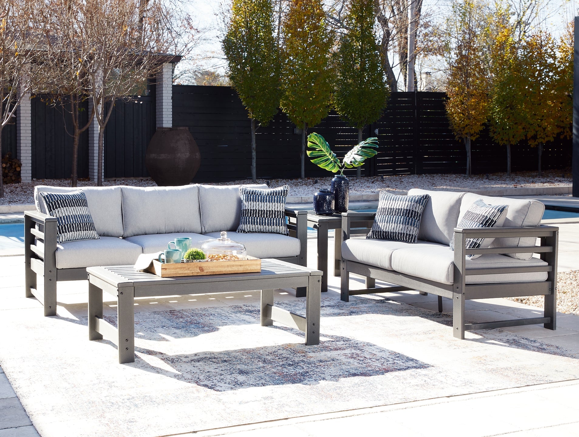 Amora Outdoor Sofa and Loveseat with Coffee Table and 2 End Tables Cloud 9 Mattress & Furniture