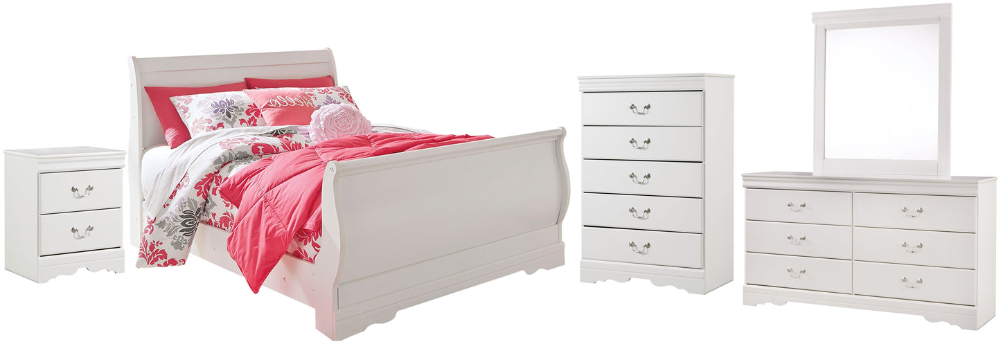 Anarasia Full Sleigh Bed with Mirrored Dresser, Chest and Nightstand Cloud 9 Mattress & Furniture