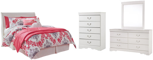 Anarasia Full Sleigh Headboard with Mirrored Dresser and Chest Cloud 9 Mattress & Furniture