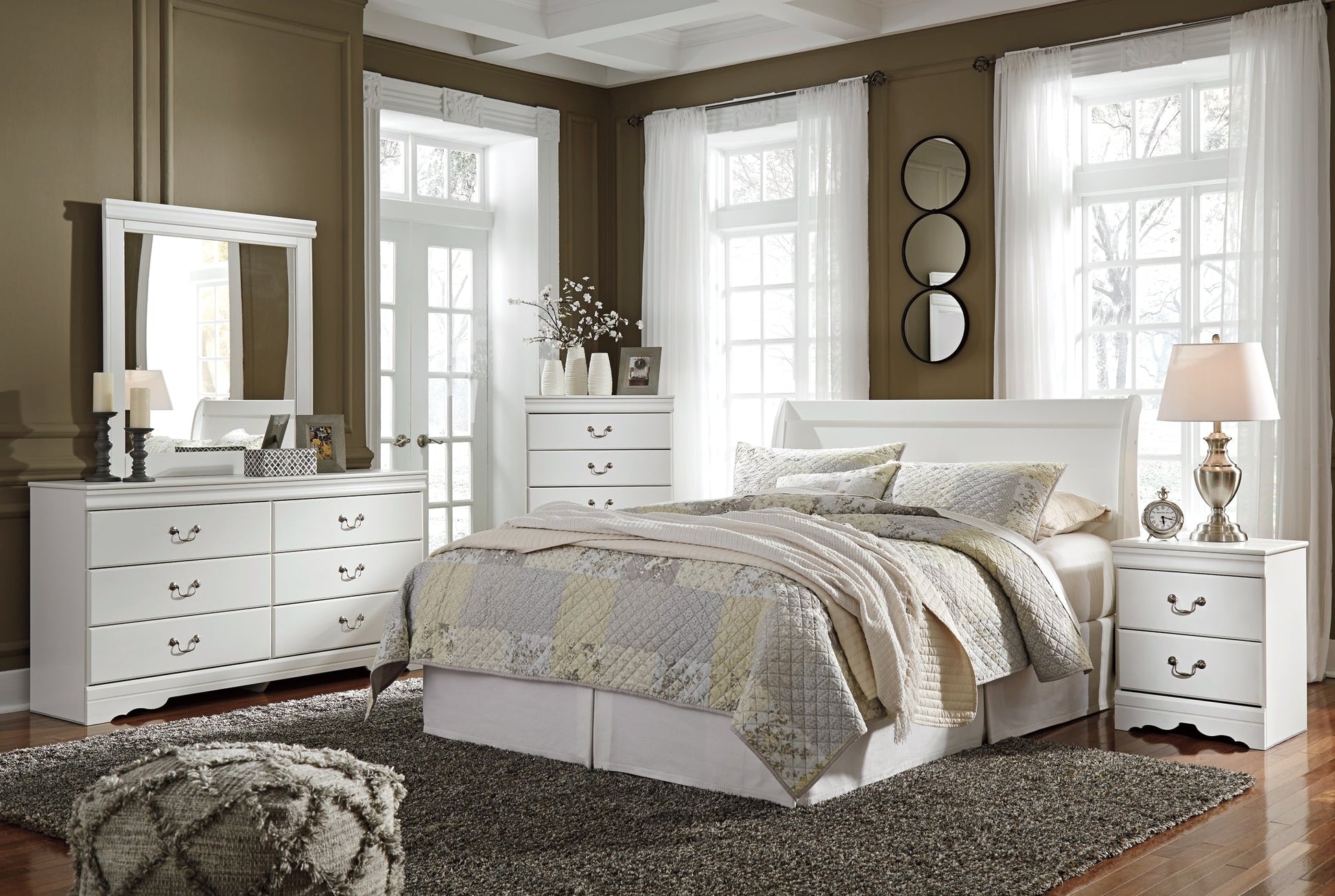 Anarasia Queen Sleigh Headboard with Mirrored Dresser Cloud 9 Mattress & Furniture