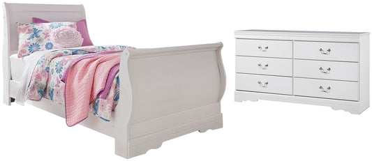 Anarasia Twin Sleigh Bed with Dresser Cloud 9 Mattress & Furniture