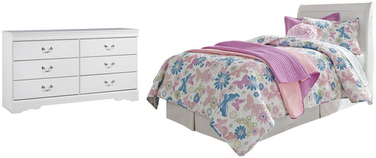 Anarasia Twin Sleigh Headboard with Dresser Cloud 9 Mattress & Furniture