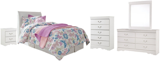 Anarasia Twin Sleigh Headboard with Mirrored Dresser, Chest and Nightstand Cloud 9 Mattress & Furniture