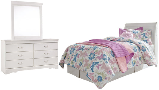 Anarasia Twin Sleigh Headboard with Mirrored Dresser Cloud 9 Mattress & Furniture