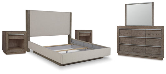Anibecca California King Upholstered Bed with Mirrored Dresser and 2 Nightstands Cloud 9 Mattress & Furniture