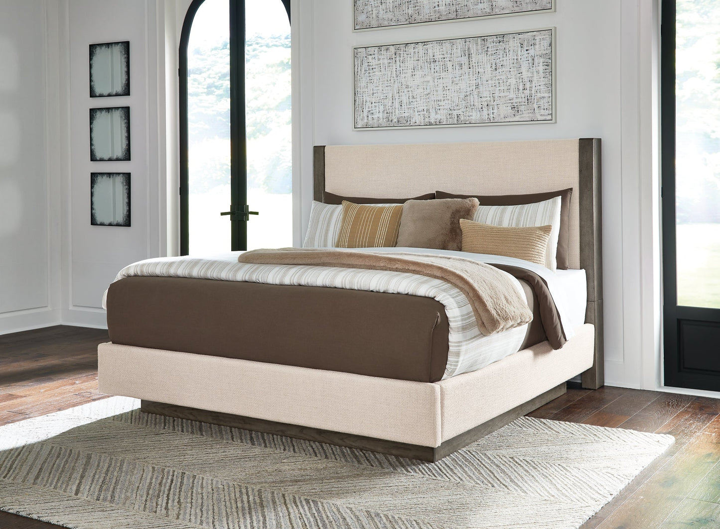 Anibecca California King Upholstered Bed with Mirrored Dresser and 2 Nightstands Cloud 9 Mattress & Furniture